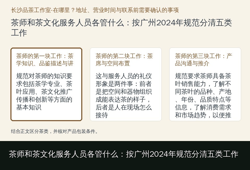 茶师和茶文化服务人员各管什么：按广州2024年规范分清五类工作的知识要点示意图